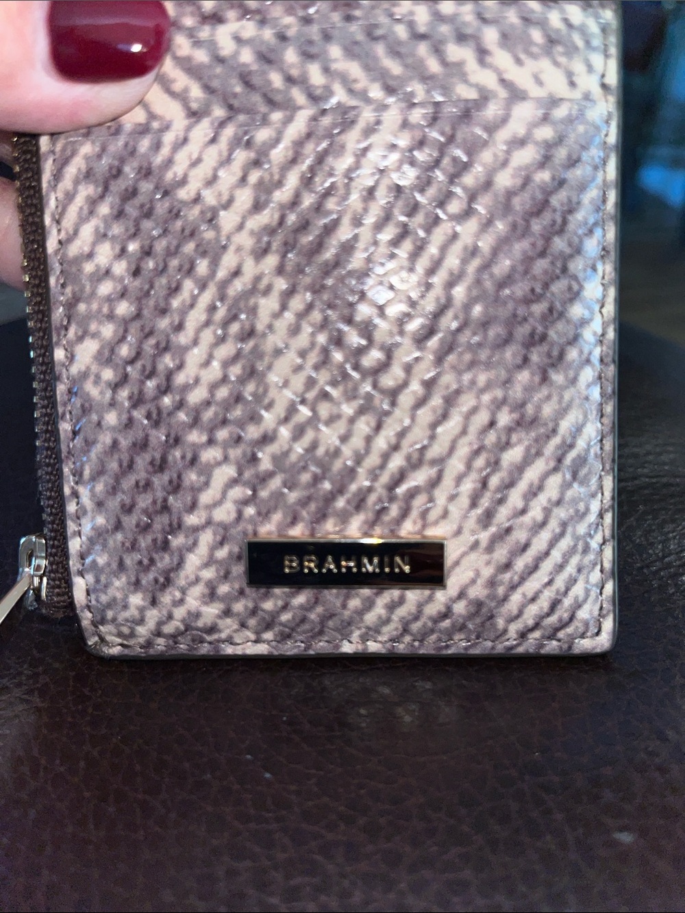 Brahmin Lennon Toffee Mayfair Snake Print Pattern Card Case - Picture 6 of 6